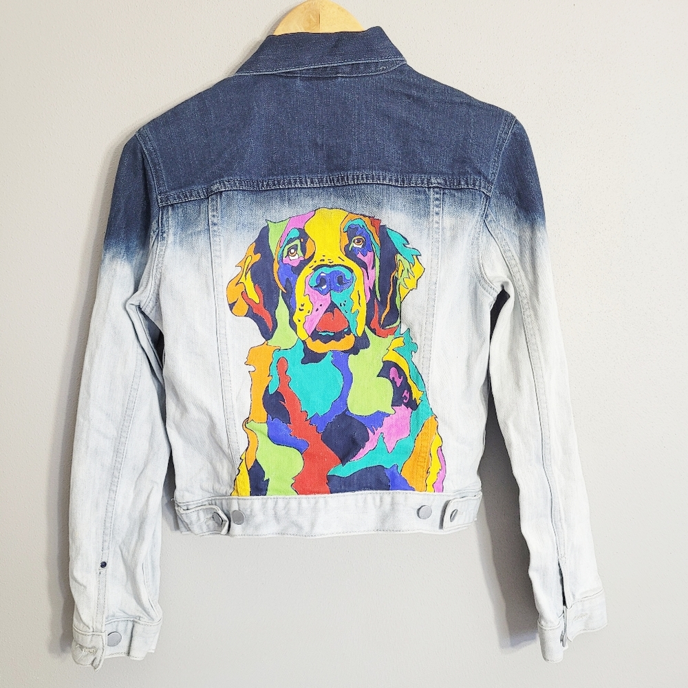 Handed Painted Colorfull Dog Jean Jacket | XS